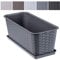 KADAX Maceta de Plástico de Imitación Ratán para Exterior, Macetero Rectangular con Platillo para Ventana, Jardinera para Balcón (Grafito, 40 cm)