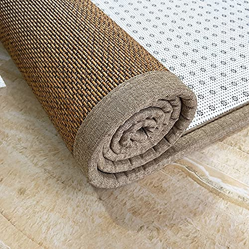 Moderner Geflochtener Bordürenteppich,Öko-Bambusteppich Bambusmatte,Bambus Teppich,Naturfaser-Wohnzimmerteppich,Leicht zu Reinigen,Schlafzimmer-Dekor-Sommer-Teppich,Anpassbar (W110xH140cm/43x55)