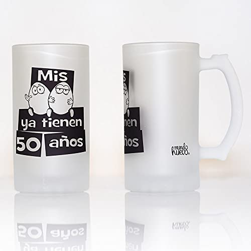 mundohuevo Jarra de cerveza regalo 50 cumpleaños hombre. Mis huevos ya tienen 50 años. 500 ml.