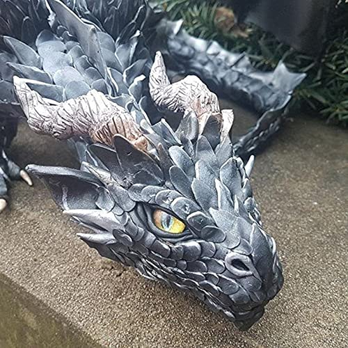 Ndier Harz, große hockende Drachen-Statue, Panzer-Drachen-Wächter-Figuren, Garten-Reison-Drachenskulptur, Vintage, Fliegender Kampf-Drachen-Statue für drinnen und draußen, Heim-Gartendekoration