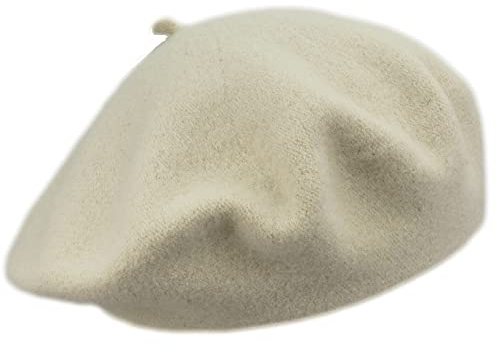 MELEGARI Baskenmütze für Damen | 100% Wolle | Margie Beret | Made in EU, Weiß 000, One size