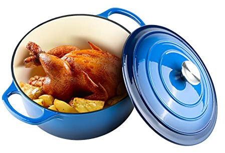 Miereirl Olla holandesa esmaltada de 6 cuartos de galón con tapa, horno holandés de hierro fundido con asas dobles para hornear pan, cocinar, utensilios de cocina con revestimiento esmaltado