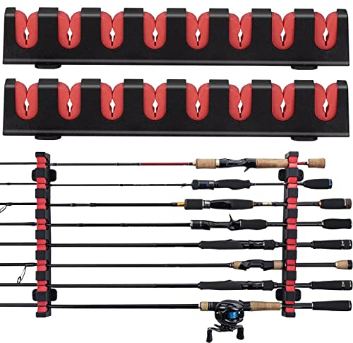 THKFISH Rutenständer Angelruten Angelrutenstände Angelrutenhalter Wand Vertikale/horizontale Angelrutenhalter für die Wandmontage D Rot-Horizontales Rutengestell Zur 8 Ruten