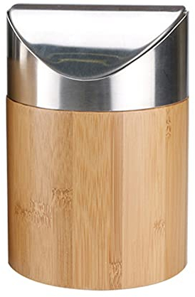 Poubelle de table en bambou avec couvercle, petite poubelle, compacte, élégante, en acier inoxydable, bambou, naturel