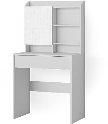 Vicco Schminktisch Weiß Laura 70x136x40 cm - Kosmetiktisch, Integriertes Licht – Keine extra Tischlampe nötig