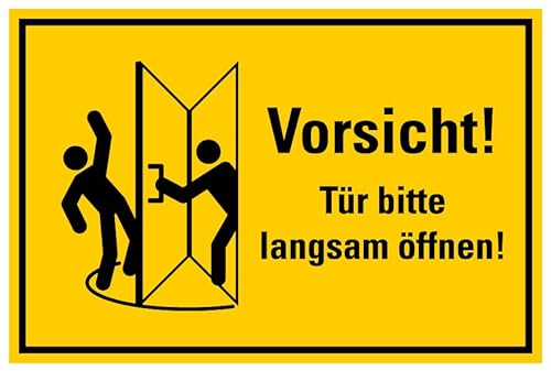 Aufkleber Warnung „Vorsicht! Tür bitte langsam öffnen!“ Hinweis Schild Folie selbstklebend, signalgelb | Größen wählbar Made in Germany, Größe: 20x30cm