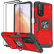 KANSi Funda para Xiaomi Mi 10T Pro/Mi 10T, Cristal Vidrio Templado [2 Piezas] Capa Anillo iman Soporte Hard PC y Silicona TPU Antigolpes Armor Carcasa - Rojo