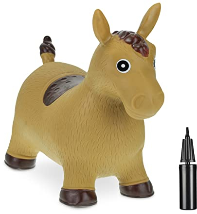 Relaxdays Hüpftier Pferd, inkl. Luftpumpe, Hüpfpferd bis 50 kg, BPA frei, für Kinder ab 3 Jahre, Hüpfspielzeug, braun, Kunststoff, 46 x 25 x 53 cm