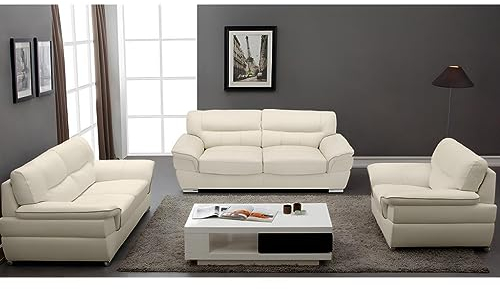 Vente-unique-Couchgarnitur Leder 3+2+1 - Elfenbein - Thibault