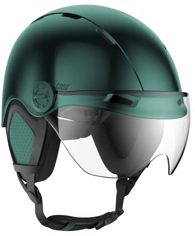 CASR Style - Casque Lifestyle Urbain pour Vélo & Trottinette Electrique - Visière Transparente & Cache-Oreille Amovibles - Confort Optimal pour Homme & Femme - Vert Métallisé - Taille L