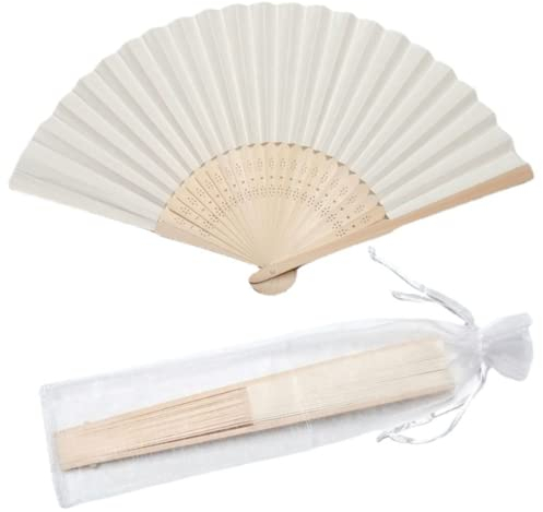 jifu 20/40pcs Personalisierte Hochzeit Papierfächer Hochzeitsfächer Taschenfächer Faltfächer Gastgeschenk für Hochzeit Sommer Party mit Beutel (Creamy White,40pcs)