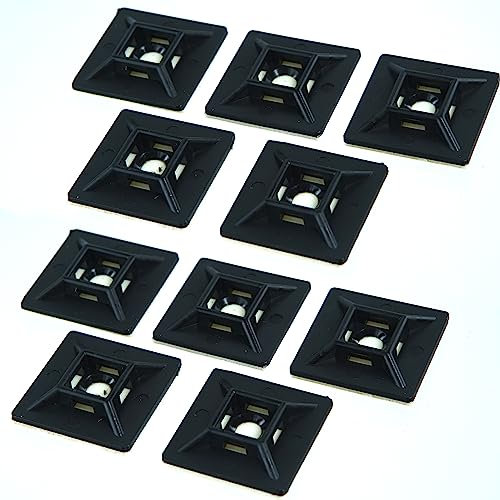 100 pcs 19mm x 19mm Black Cable Tie Bases - Self Adhesive Black Nylon Fixing Mounts for Secure Cable Management - Premium Sticky Base Pads for Home, Office & DIY - Just Cable Ties