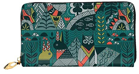 TRESILA Geldbörse Frauen Lange Leder Reißverschluss Geldbörse Telefon Kartenhalter Caseclutch Geldbörse Münze Organizer Brieftasche - Fußball Sport, Grüne Tiere, Einheitsgröße