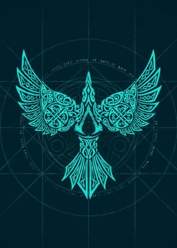 Displate - Poster aus Metall - Einfache Montage ohne Bohren - Assassin's Creed - Valhalla Symbols - Raven - Größe L - 67,5x48cm Matt