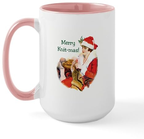 CafePress Knitters Christmas Merry Knit Mas Large Mug 15 oz (444 ml) Ceramic Coffee Mug