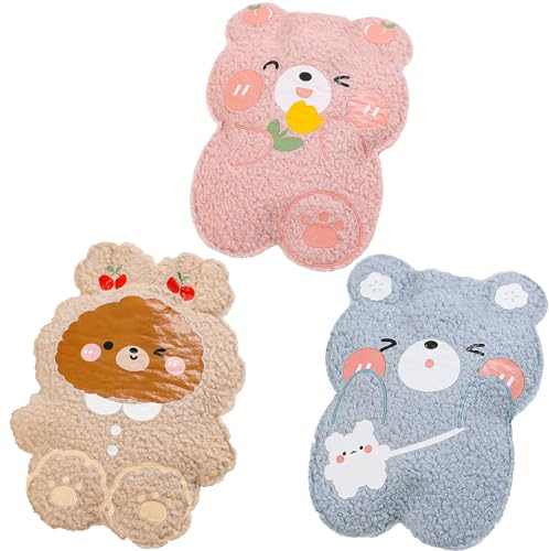 KASESSS 3 Pièces 350ML Mini Bouillotte, Bouillotte Eau Chaude avec Housse, Bouillotte Peluche Douce, Petite Bouillote, Mignon Bouillottes, Bouillotte Enfant Et Adulte pour Intérieur extérieur