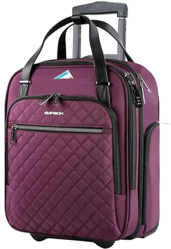 EMPSIGN Underseat Carry On Wheeled - 16 Carry on Bag with Wheels Multi-Functional Lightweight Rolling Bag Overnight Weekender Small Suitcase for Women Men Travel Business, Burgundy