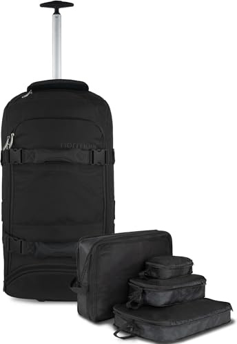 normani Reisetasche mit Rollen und Rucksackfunktion 90 L Reisetrolley Rucksack mit Rollen mit 4 Kleidertaschen Farbe Schwarz