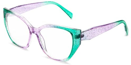 Amorays Occhiali da Lettura Donna Anti Luce Blu Cat Eye,Vintage Occhiali struttura Occhiali Presbiopia Lettori 6688(viola verdastro,+2.50)