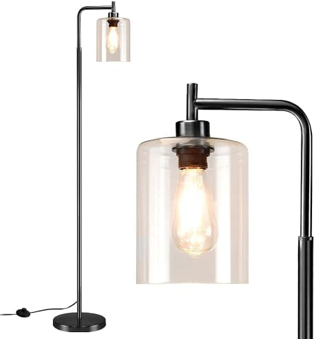 DINGLILIGHTING LED Stehlampe Moderne Einfachheit, Stehleuchte Schwarz aus Glas und Metall, mit Fußschalter, Leselampe Stehlampe E27, MAX:60W, für Wohnzimmer Büro Schlafzimmer Studio Esszimmer