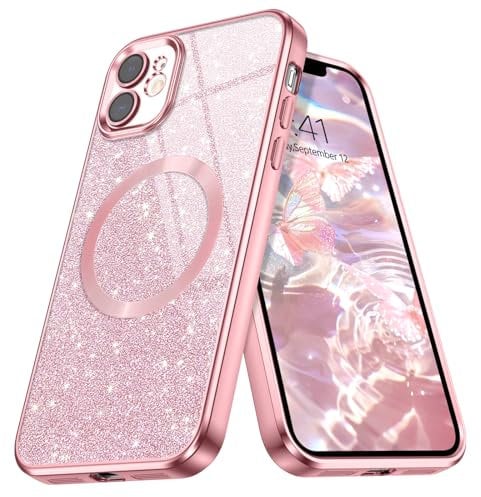 GaoBao iPhone 11 Case Pink Glitter Luxury Shockproof Anti-Slip Magnetic Wireless Charging Compatible Slim Fit Glossy Thermoplastic Polyurethane Phone Case for iPhone 11 6.1
