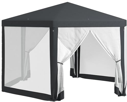 Outsunny Pavillon 394x341,2x250cm Gartenpavillon mit Moskitonetz Partyzelt Gartenzelt Festzelt Zelt 6-eckig Polyester Metall Dunkelgrau