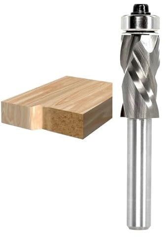 Sinoprotools Bottom Bearing Compression Spiral Flush Trim Router Bit 1/4 Inch Shank 1/2 Cut Dia, Solid Carbide Template Pattern Router Bit for Wood Trimming