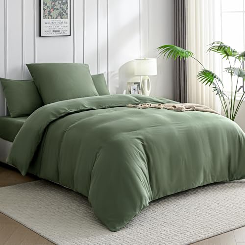 JELLYMONI Bettwäsche 155x220 Baumwolle Bettwäsche-Sets Grün Oeko-Tex 100% Gewaschene Baumwolle Bettbezug mit Reißverschluss und Kissenbezug 80X80 mit Umschlag Weich 2-Teilige Bettwäsche