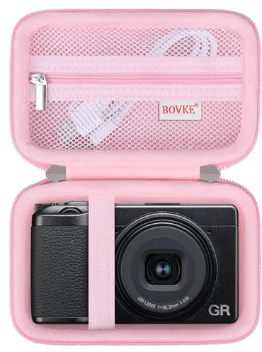BOVKE Carrying Case Compatible with Ricoh GR IIIx HDF/GR IIIx/Ricoh GR III HDF/GR III Digital Camera, Extra Mesh Pocket for Charging Cables and Accessories, Pink