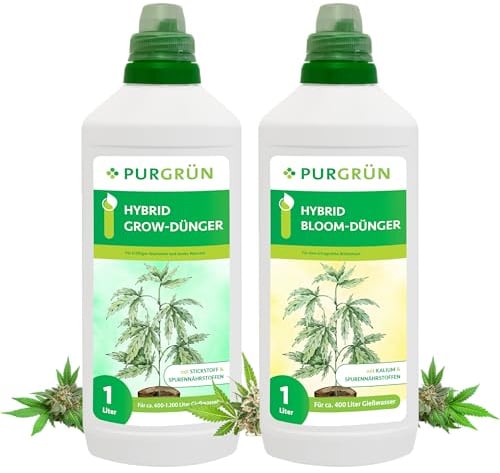 Purgrün® Hybrid-Dünger-Set 2 x 1 Liter – Schnell wirksame Rezeptur – Vollspektrum-Nährstoffe für Wachstum & Blüte – Flüssigdünger Indoor & Outdoor – Für ertragreiche Blüten & gesundes Wachstum