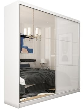 Margaret Hadas24 Kleiderschrank Vena inklusive Schiebetüren Schwebetürenschrank ((Farbe: weiß, lacobel weiß) mit Spiegel, 200 cm)