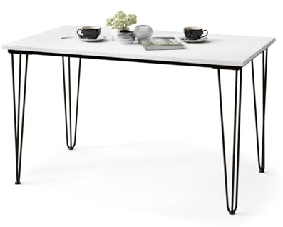 All4All Esstisch Hugo - Tisch mit Hairpin Legs - Küchentisch - Esszimmertisch - Industriell - Tisch mit Metallbeinen - Schreibtisch Loft - Hairpin-Beine - 120x70cm - Weiß Matt - 08