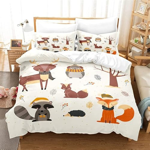 SJSXWQN Housse de Couette 90x190 cm Enfant Animaux De La ForêT Parure de Lit 1 Personne avec Fermeture Éclair Doux Respirant Microfibre Housse de Couette et 2 Taie d'oreiller 65x65 cm