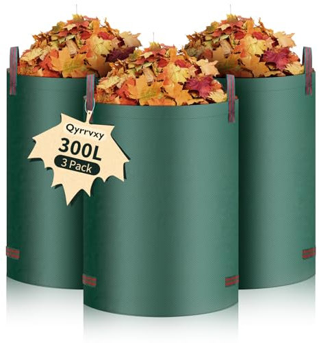 Garden Bags Heavy Duty with Handles - 300 L x 3 Tear-Resistant Garden Waste Bags,Waterproof Garden Bags Foldable Garden Rubbish Bags, Reusable Garden Sacks for Collecting Garden Waste, Camping