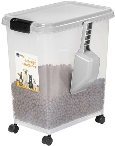 Taylor & Brown 30 Litre Airtight Pet Food Storage Container With Plastic Measuring Scoop Treats For Pet Dog Cat Animal Dry Food Dispenser With Casters, Grey