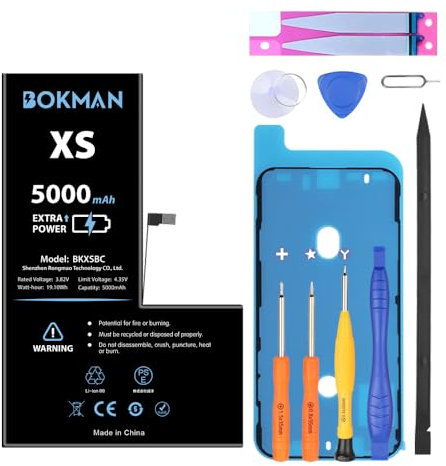 bokman Batteria XS agli ioni di litio ad alta capacità 5000 mAh, con kit di strumenti di riparazione