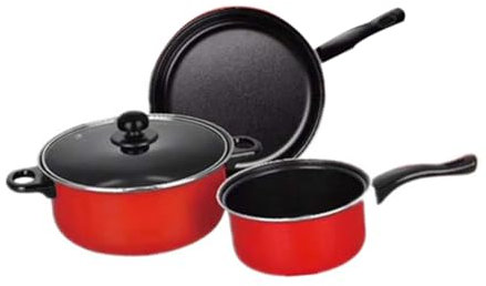 MAGICLULU 3 Pièces accessoires de cuisine batterie de cuisine à induction poêle antiadhésive avec couvercle casseroles à lait antiadhésives pot cocotte lot de casseroles lot casseroles rouge