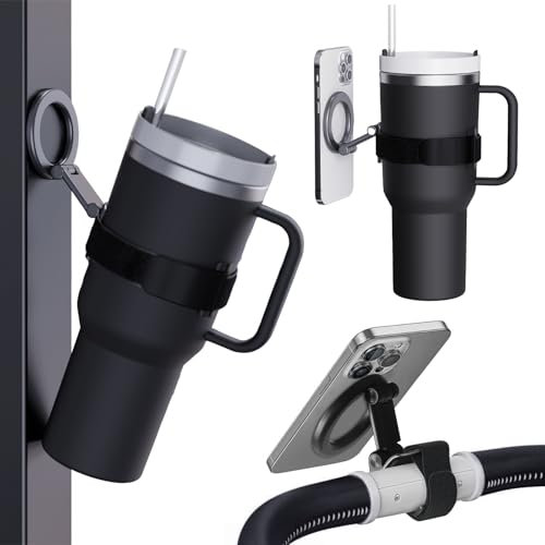 Stanley Magnetic Phone Holder, Water Bottle Phone Holder with Velcro Strap for 16-60 oz Stanley, Yeti, Owala Tumblers, Gym, Stroller and Travel Universal Phone Holder for iPhone and Android