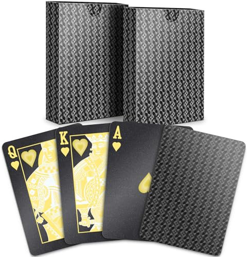 BIERDORF Wasserdichte Plastik Spielkarten - Robustes Cooles Kartendeck - Standard Index Professionelle Pokerkarten - Vintage Casino Themen Kartenspiele für Erwachsene - 2 Pack im schwarzen Diamant Sti