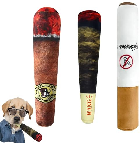 AOUZOVLI 3 Stück Hundespielzeug Joint,Hunde Zigaretten Spielzeug,Zigaretten Spielzeug Hund,Zigaretten Hundespielzeug Eingebauter Generator,Für Klein,Mittel,Groß Hunde (Grün,Dunkelbraun,Weiß)