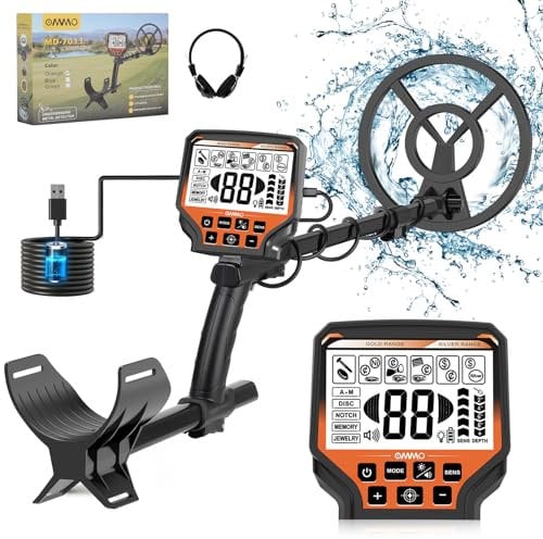 【Tipo-C】OMMO Metal Detector per adulti professionale, rilevatore di metalli ricaricabile tramite USB, 6 modalità, stelo regolabile da 69,8 a 124,5 cm, alta precisione, bobina impermeabile IP68 da 25,4