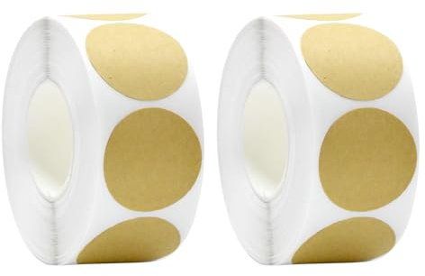 1000 Stück Kraft Aufkleber Rund Etiketten Braune - 2.5 cm Kraftpapier 2 Rolle Etiketten Selbstklebende Kraft für Markierung Klebeetiketten zum Beschriften für Büro, Geschäft, Zuhause