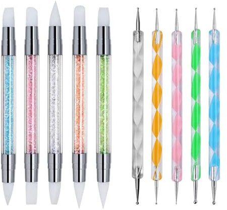 10 Pièces Outils D'Art D'Ongle, Accessoires D'Art D'Ongle De Bricolage, Outils D'Art D'Ongle Multifonctionnels, Stylo D'Art D'Ongle En Silicone Double Face