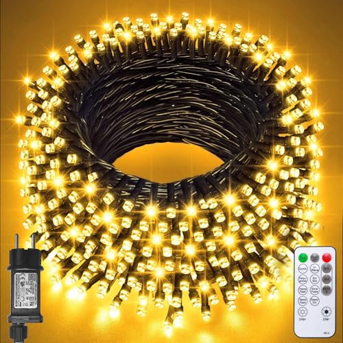 Jsdoin 100/200/300/400/600er Led Lichterkette Außen, Wasserdicht 8 Modi Warmweiß Lichterkette Innen Strom mit Timer Speicherfunktion für Weihnachten Party, Weihnachtsbaum,Garten, Hochzeit