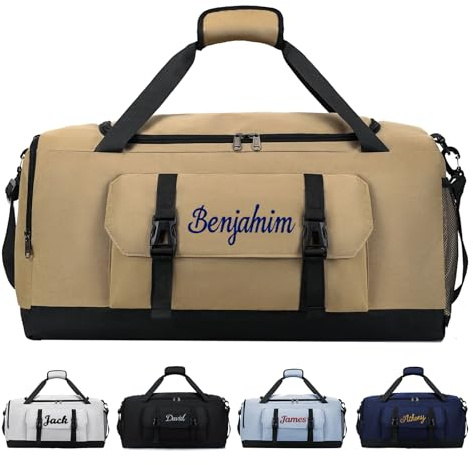 Personalisierte Reisetasche für Herren, bestickte Seesack mit Namen, Turnbeutel mit Schuhfach, Weekender Übernachtungstasche mit Nassfach für Reisen, Fitnessstudio, Yoga, Workout, Fußball, Sport,