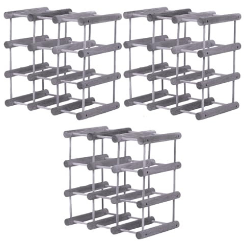 MODO24 Weinregal Modular Tanne, für 40 Flaschen oder mehr, Flaschenregal, Weinständer, Getränkeregal, Flaschenständer, Massivholz, 3 Module, ModAbm 36x36x24 cm, für Küche, Bar, Esszimmer, Grau