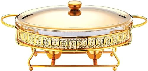 CWCQGH Chafing Dish in Acciaio Inox da 2 Litri, Set da Buffet con teglia per Alimenti, 2 contenitori per combustibile e Coperchio, per Buffet, Matrimoni, Feste,Gold