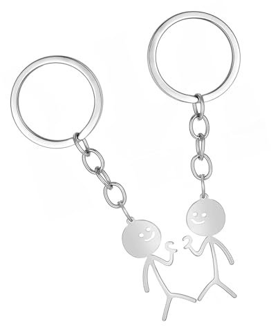 2 Stück Schlüsselanhänger,Geschenke Freundin,Couple Geschenk,Lustig,Paar Herz Finger Keychain,Beste Freundschafts Lustige Matching Edelstahl Stickman Fernfreundschaft Schmuck,für Partner Männer Frauen
