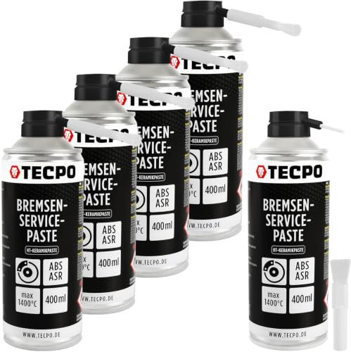 TECPO Hochtemperatur Multimontagepaste, 5X 400ml Hochbelastbarer Dauerschmierstoff für die Bremsscheiben Bremsenpaste Anti-Quietsch-Paste Bremsen Schmierpaste Keramikpaste Kupferpaste