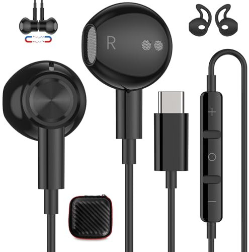 Cuffie USB C per Samsung Galaxy A16 A34 5G A55 A35 A36 A56 S24FE S25 Magnetico Stereo Auricolari Tipo C con Filo per iPhone 16 15 Pro Max 16e Pixel 9 8a OnePlus 13R per Xiaomi 15 14T per iPad Mini Air